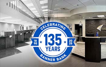 135 anniversary logo over Banner branch images
