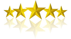 Five gold stars with reflection