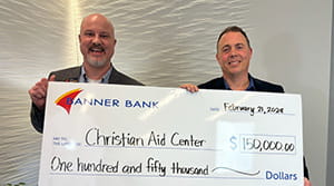 Christian Aid Center check donation from Banner Bank