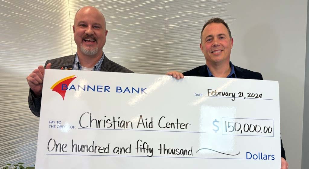 Christian Aid Center check donation from Banner Bank