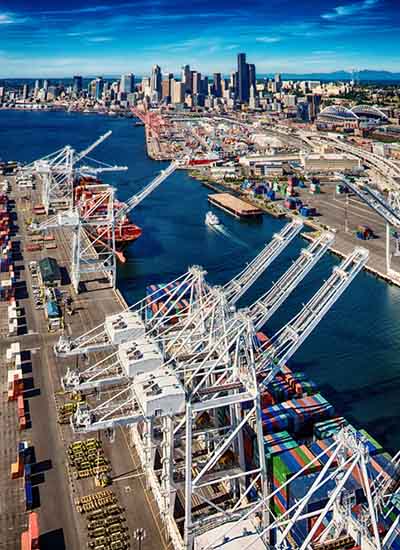 Port of Seattle with Seattle skyline in background