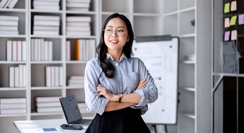 Person smiling in an office
