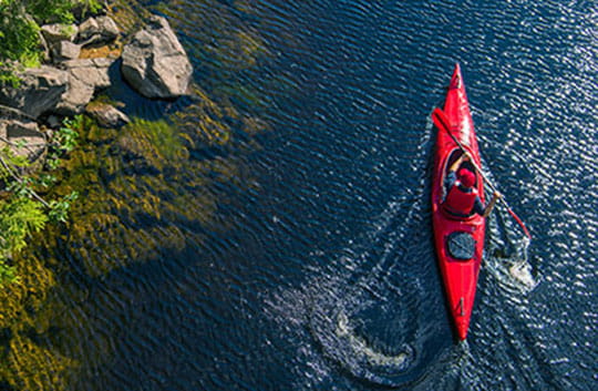 Aerial shot of a person kayaking