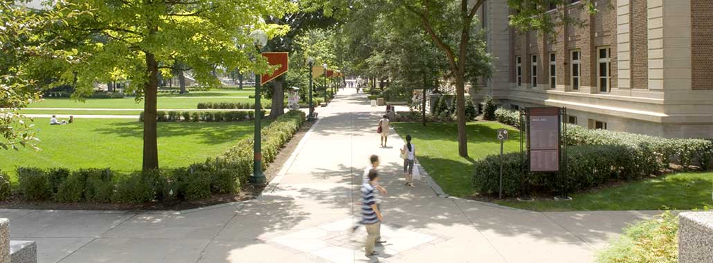 Students walking across University campus