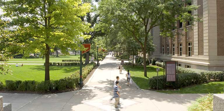 Students walking across University campus