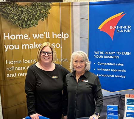 Banner Bank mortgage bankers with banners in the background